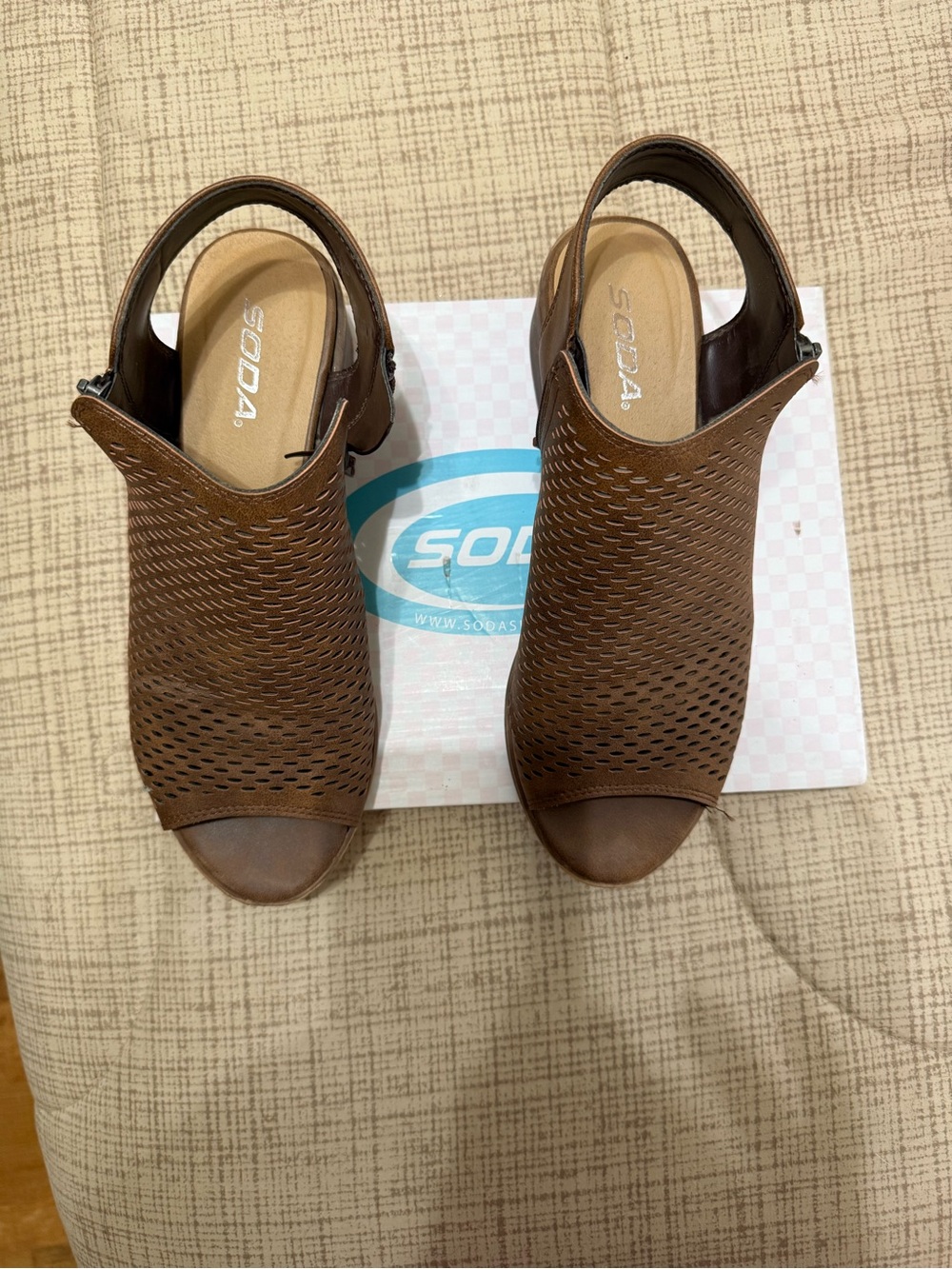 Soda Brown Perforated Peep-Toe Slingback Mules